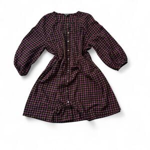 MADEWELL Flannel Plaid Raglan Button Up Shirt Dress Medium